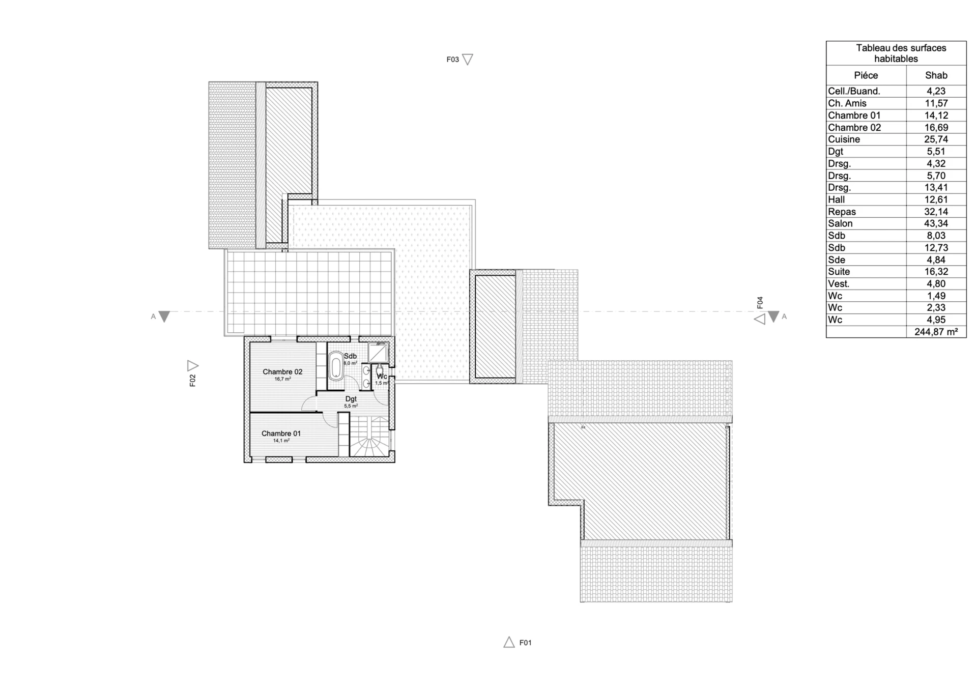 L’étage — plan coté